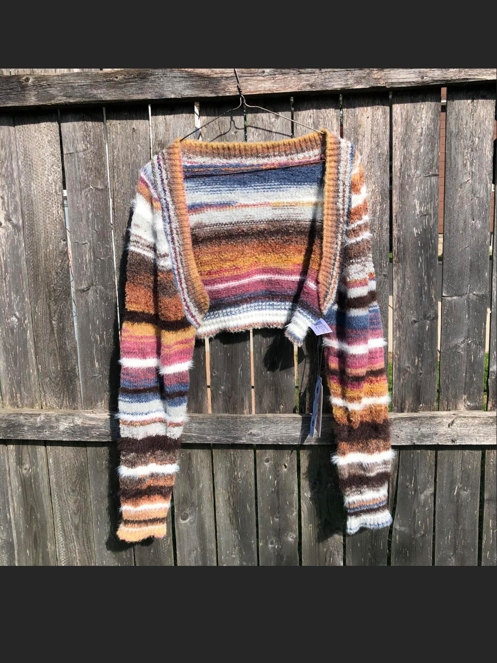 Cider Multicolor Striped Cropped Knit Bolero - Blue, Brown, Pink, Cream, Tan - Picture 1 of 4